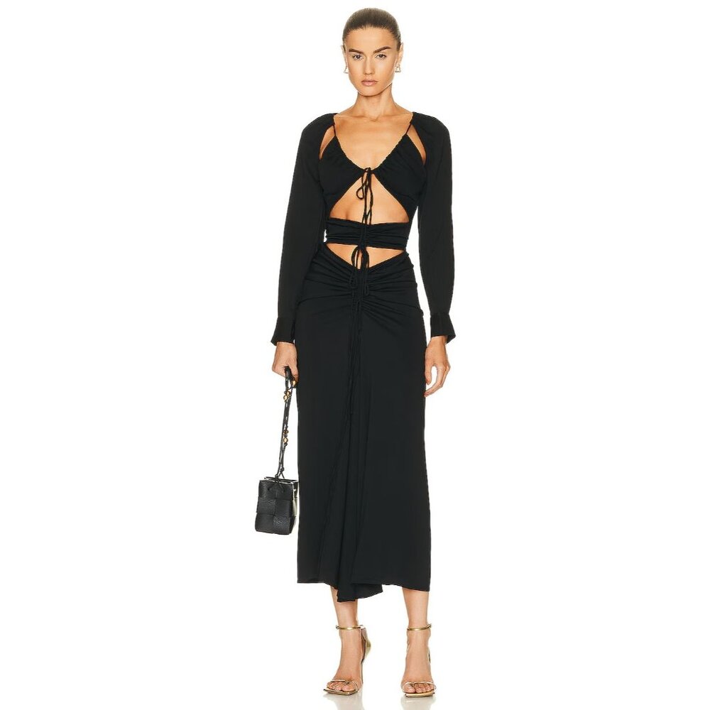 Christopher Esber Ruched Tie Floating Sleeve Dress in Black
